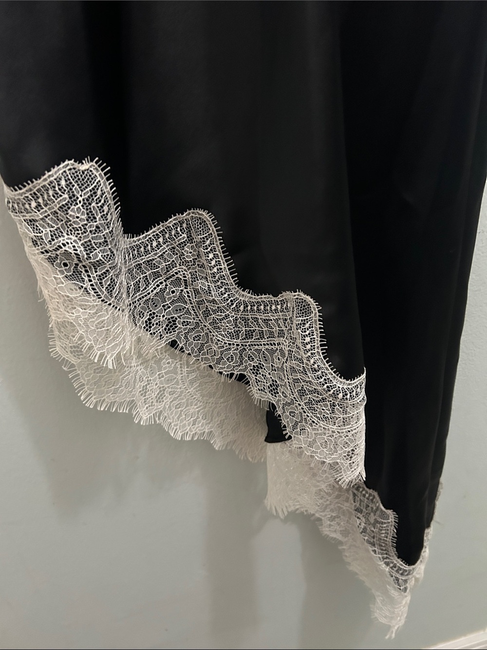 Zara Black Slip Dress with Cream Lace Asymmetrical Hem - Picture 9 of 10